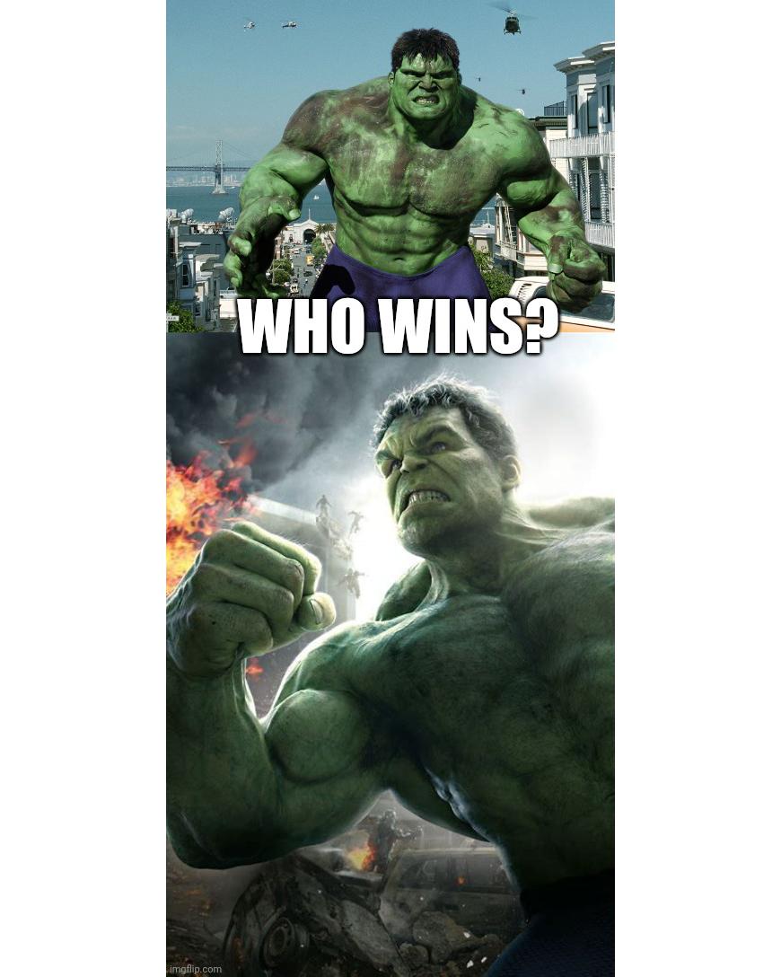 PerspectivePop's tweet photo. Time for another Vs battle.
Ang Lee's Hulk vs DisneyMarvel's Hulk

Ang Lee's version- Super-human strength, durability, healing factor, strength and size scale with anger

MCU version- Super-human strength, durability, can go savage
 
Who Wins?

#MarvelComics #disneymarvel https://t.co/ab2hpk8lma