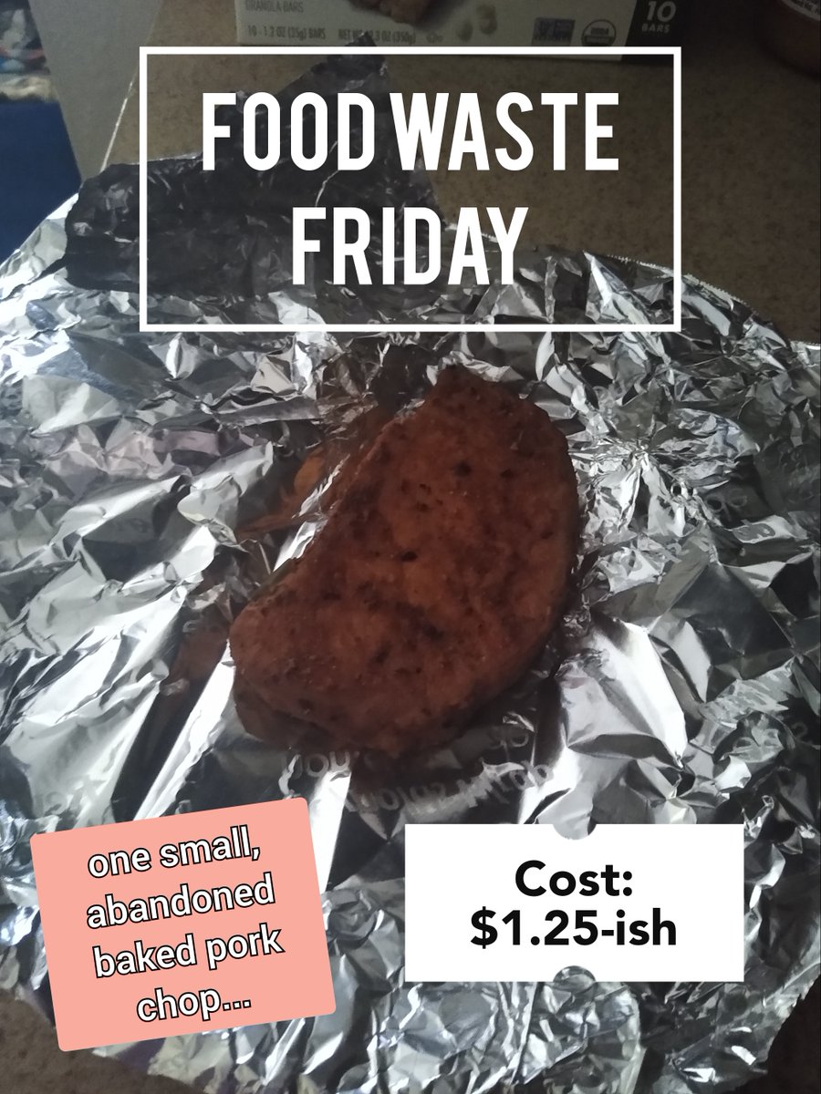 Please excuse the poor photography 😂 Photo taken with the kitchen light off.

Anyway, we did much better this past week! Still wasted a pork chop, so we'll aim to avoid ANY food waste this week, but a massive improvement over last week.

#foodwastefriday #foodwaste #frugal