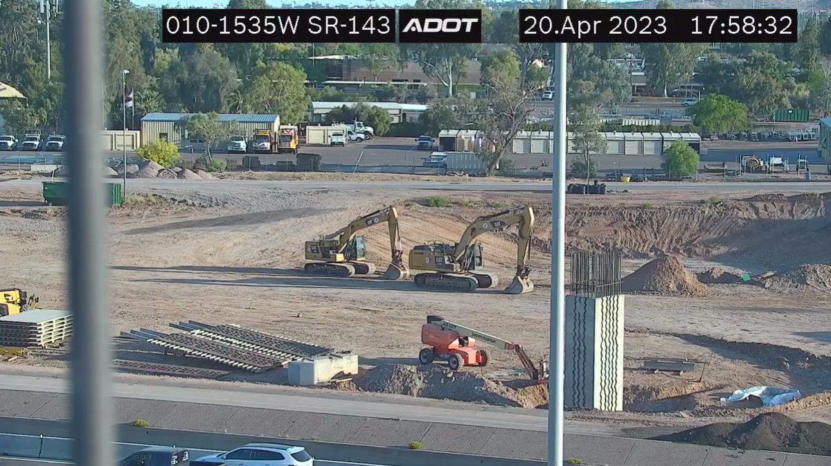 ArizonaDOT's tweet photo. THE STAGE IS SET: Heavy machinery is in place in the I-10 Broadway Curve Improvement Project area as we’re almost #ReadytoRubble! Before the bridge takedown begins, #StayAheadOfTheCurve with The Curve mobile app and https://t.co/6hKCMxiYpI for this weekend’s closure information. https://t.co/WZe7LuKvud