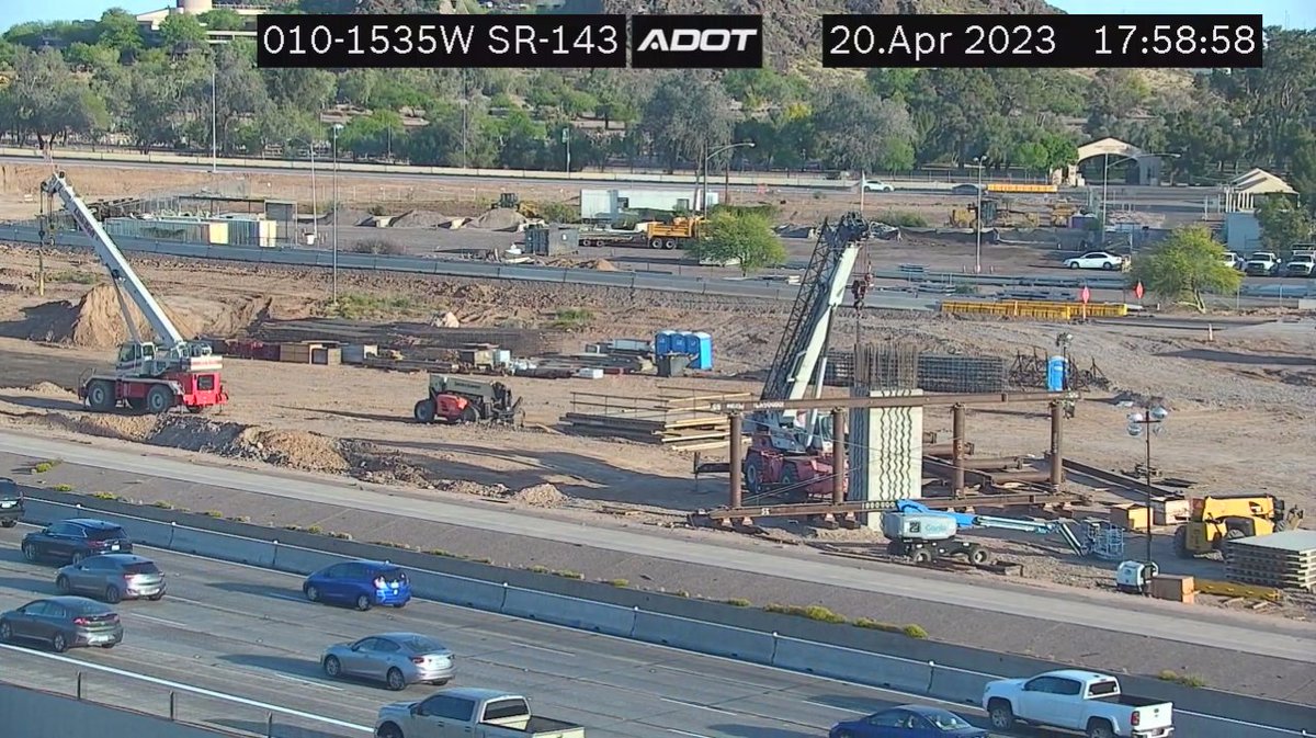 ArizonaDOT's tweet photo. THE STAGE IS SET: Heavy machinery is in place in the I-10 Broadway Curve Improvement Project area as we’re almost #ReadytoRubble! Before the bridge takedown begins, #StayAheadOfTheCurve with The Curve mobile app and https://t.co/6hKCMxiYpI for this weekend’s closure information. https://t.co/WZe7LuKvud