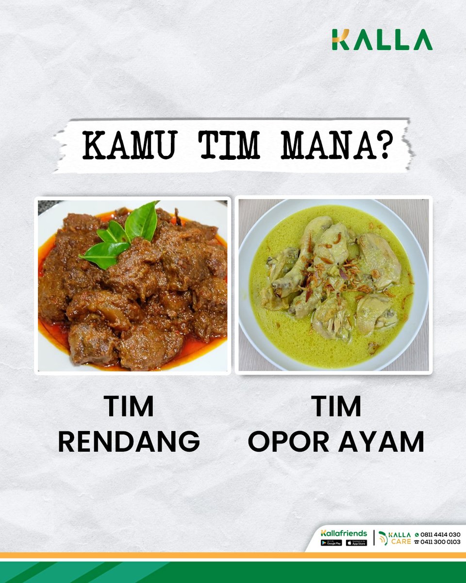 KallaGroup_ID's tweet photo. Kalau moment Lebaran gini, kamu tim yang mana nihhhh Kalla Friends?👀 

#KALLA  #EidMubarak #IdulFitri #Lebaran #PutriSalju #Nastar #Ketupat #Buras #OporAyam #Rendang https://t.co/Xhd82RJjRs