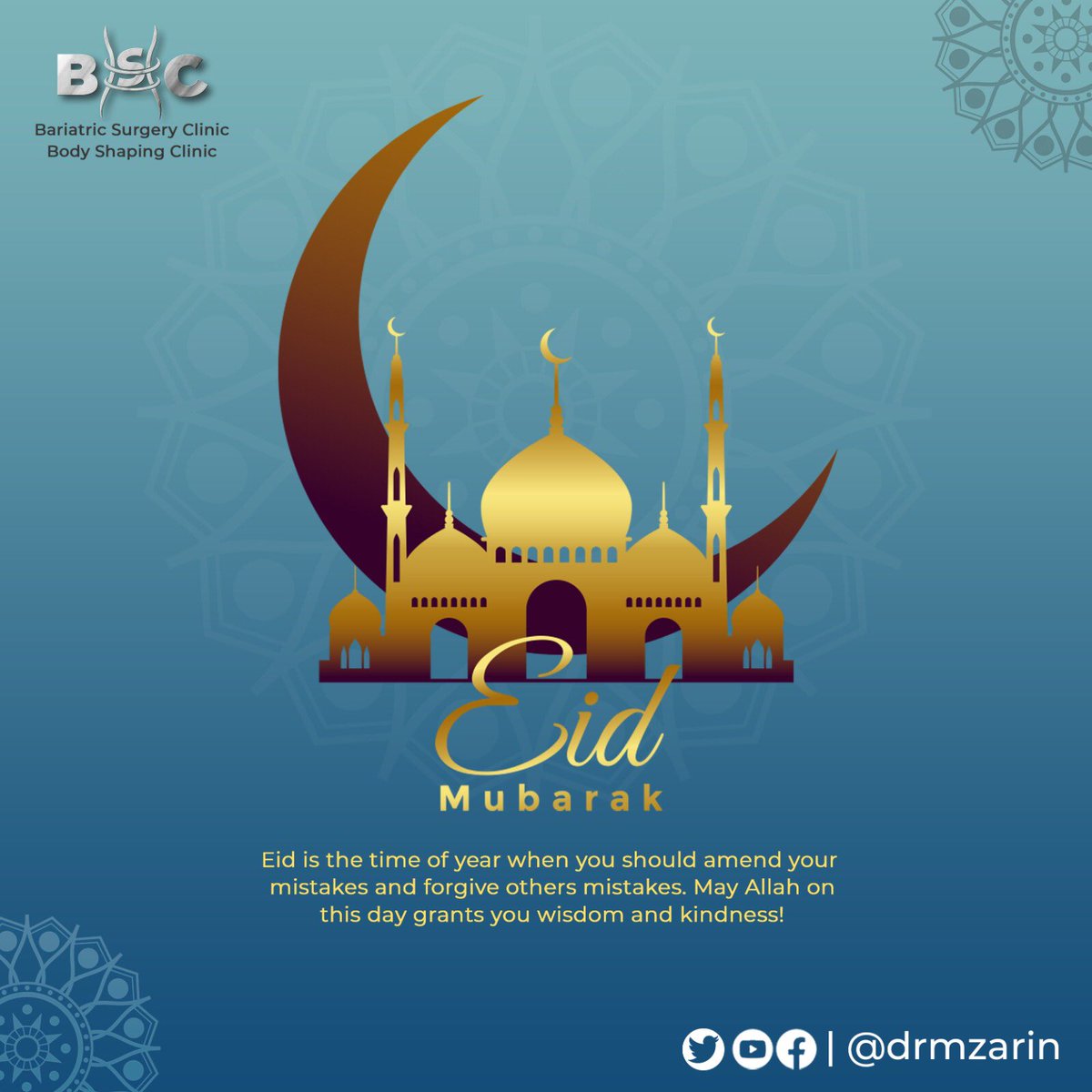 drmzarin's tweet photo. On this auspicious occasion of Eid, on behalf of my entire team, I extend my heartiest #Eid-ul-fitr greetings to all Muslims, especially to all Pakistani &amp; those who living abroad.  

Allah will have special mercy on all of us and may we be happy and prosperous wherever we live. https://t.co/fVKLWgEqk8