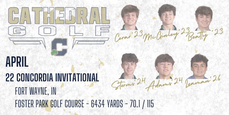 Cathedral (Gold) in the top flight with <a href="/LeoHSGolf/">Leo Golf</a> <a href="/hnvikings/">HN Athletics</a> @NorthropGolf 

...and 15 more in action!

🏌🏻️Navy
🆚 <a href="/MillerBoysGolf/">Miller Boys Golf</a> Invitational
⛳️ <a href="/FoxPrairie/">Fox Prairie</a> 

🏌🏻️Green &amp; G+
🆚 <a href="/RocksGolf/">Westfield Boys Golf</a> JV Invitational
⛳️ Elwood Golf Links

☘️🇨🇮⛳️
<a href="/indianahsgolf/">Indiana HS Golf</a>

#PuttLikeAChampionToday