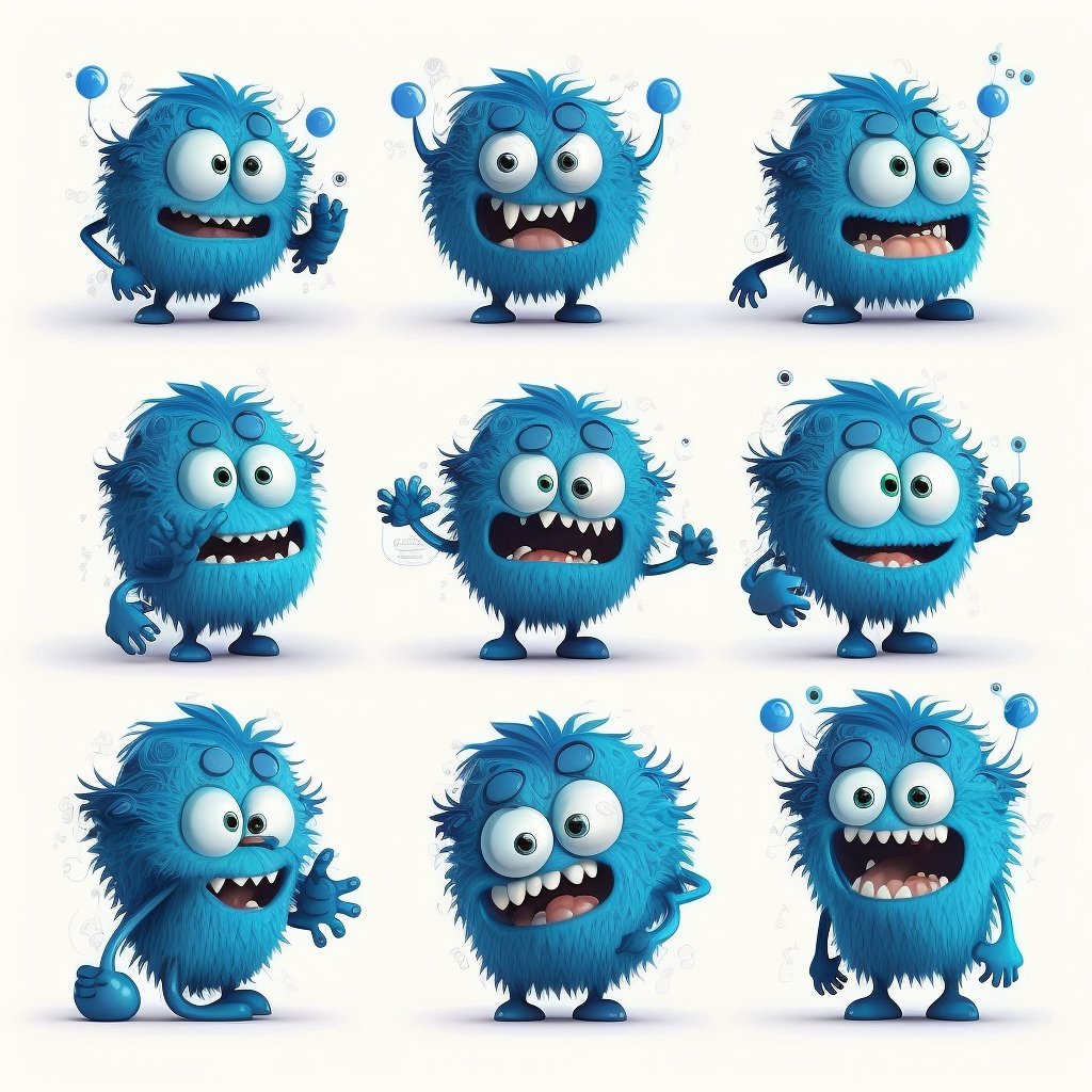 icreatelife's tweet photo. I love character sheet prompts. When I want to make a short comic book usually for a kid, nine different angles of the character is usually enough for the entire story. Works best for version 4 of Midjourney. 

I'd love to see your character sheets. Share with me. 

prompt: blue cute monster character sheet, cartoon style, cute, character design, multiple poses and expressions, isolated on white background --v 4 --q 2

Also check my thread how to go from a character sheet to a comic book: https://t.co/9lj1a1jOsk