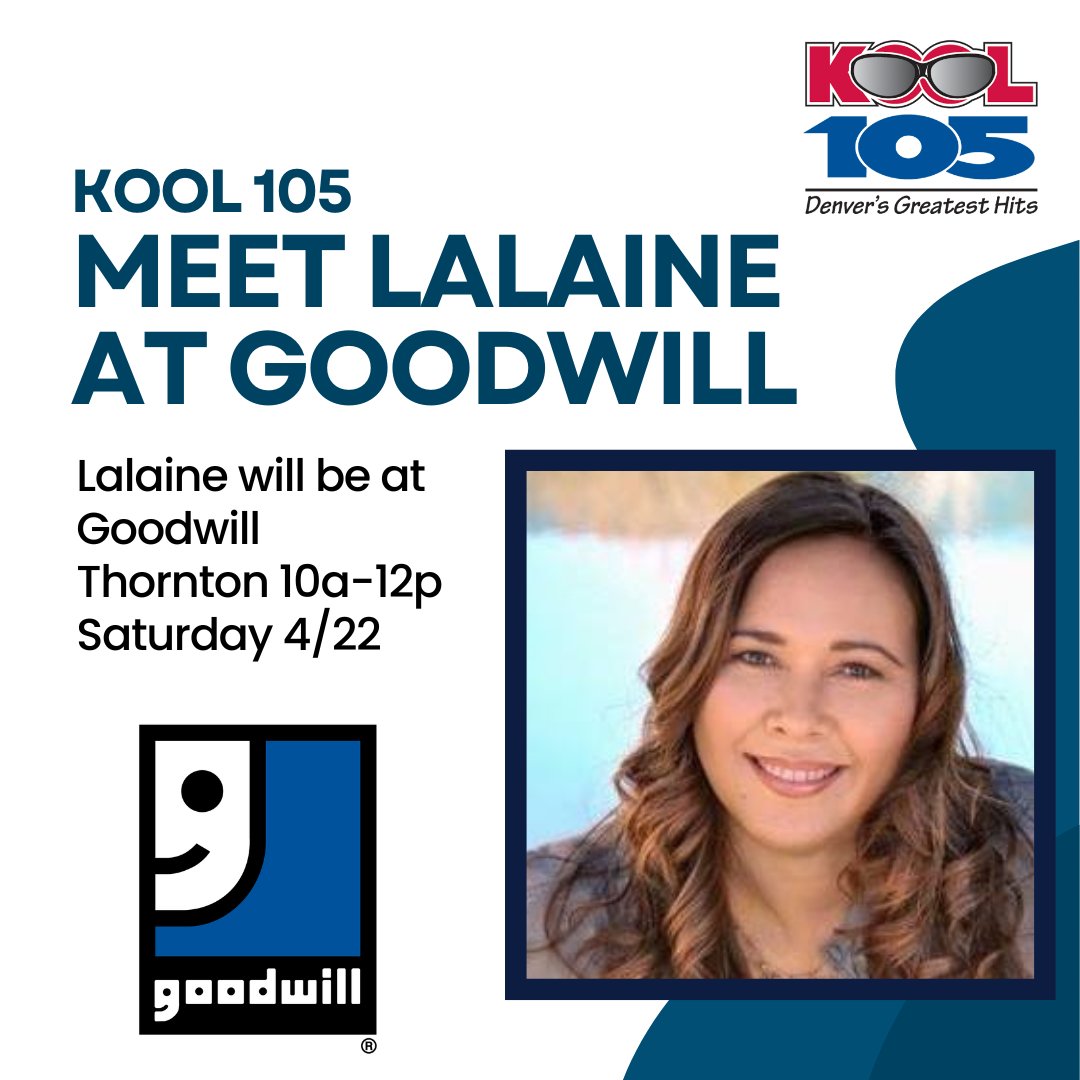 KOOL105Denver's tweet photo. TOMORROW! Lalaine will be at Goodwill in Thornton 10a-2p (770 E 104th Ave)! Stop by to drop off your donations or take a look around inside! She will also have a few KOOL Koncert 2023 t-shirts to give away! See you then!
#KOOL105 #Goodwill #liveandlocal #KOOLKoncert https://t.co/uU8MlSw3sT