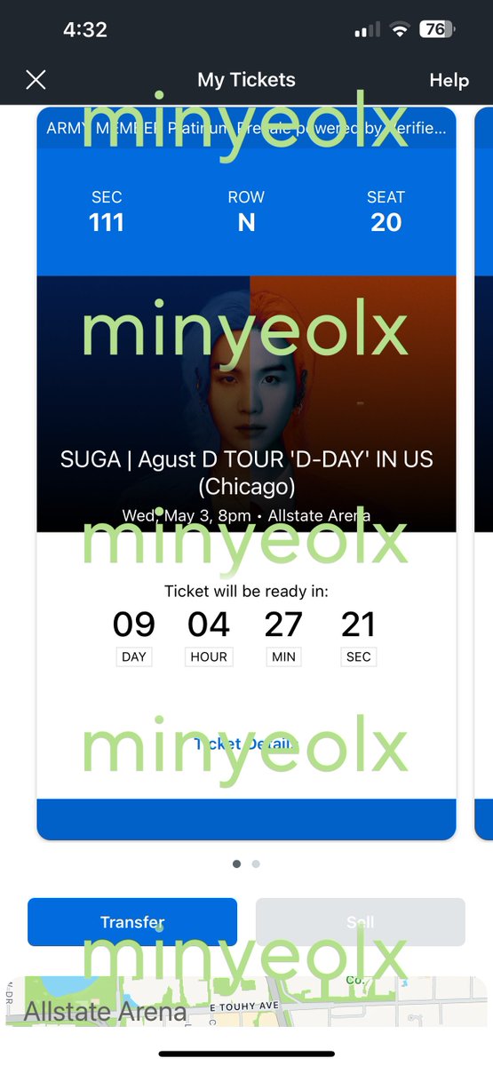 minyeolx's tweet photo. WTS Agust D | SUGA | Yoongi 5/3 WED Day 1 Chicago Rosemont Allstate Arena.
Section 111, Row N, Seat 20 https://t.co/NgnjMftEf4