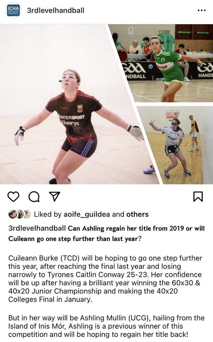 nuig_handball's tweet photo. Best of luck to Ashling Mullin competing in the ICHA One Wall Tournament tomorrow in Dublin! 🔵👋🏻

@unigalwaysport https://t.co/xyXovVi3U6