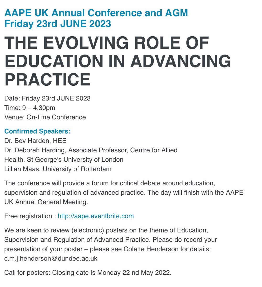 Four weeks left to submit your posters for our annual Conference 😃- a brilliant opportunity to showcase #AdvancedPractice 💫💫 see the link below for submission details 👇👇<a href="/coletteh16/">Colette Henderson</a> <a href="/annaj41/">Anna Jones</a> <a href="/Diane_Reid1/">Diane Reid 💙</a> <a href="/helenwenger/">Helen Francis-Wenger</a> <a href="/clair8881/">Clair Graham</a> <a href="/thehaighs/">Kathy Haigh</a> #appeuk