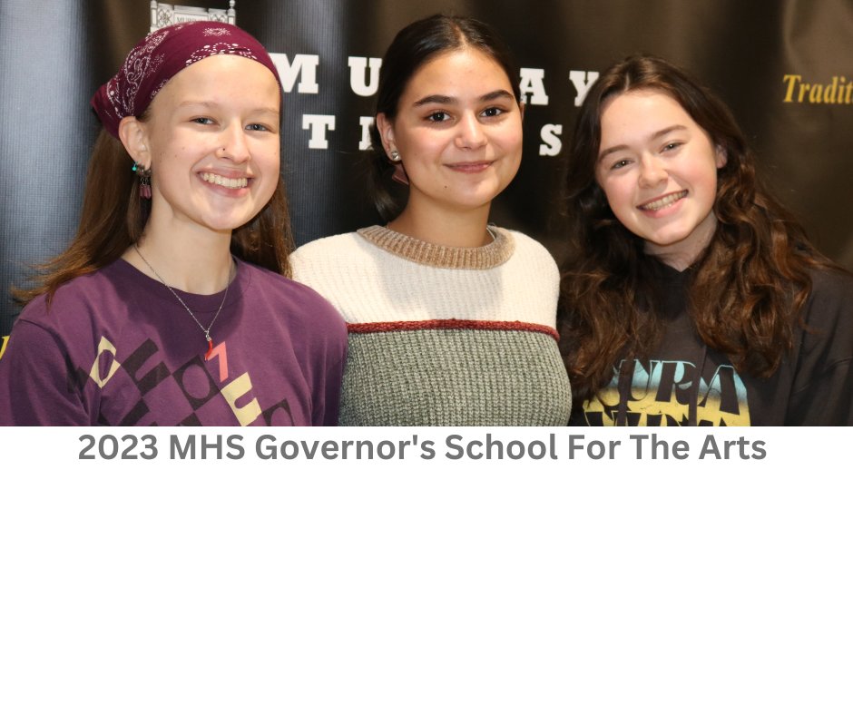 Congratulations to our MHS 2023 Governor's School For the Arts Recipients:  (from left) Sage Mize-Harper, Marli Mehta, and Madelyn Myers (alternate).  Full story @ bit.ly/3mUI6TT #murrayschools