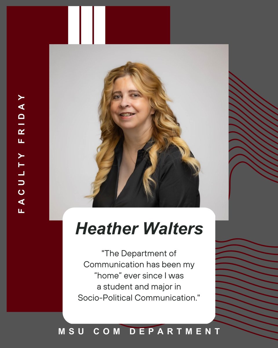 msuCOMDept's tweet photo. We’re back with another #FacultyFriday !!! 🎊
Each Friday of the week we will be spotlighting a faculty member from the COM department!🐻
This week we have Dr. Heather Walters. Check out what she has to say about this incredible department! @MissouriState https://t.co/FILCdOt8Vv