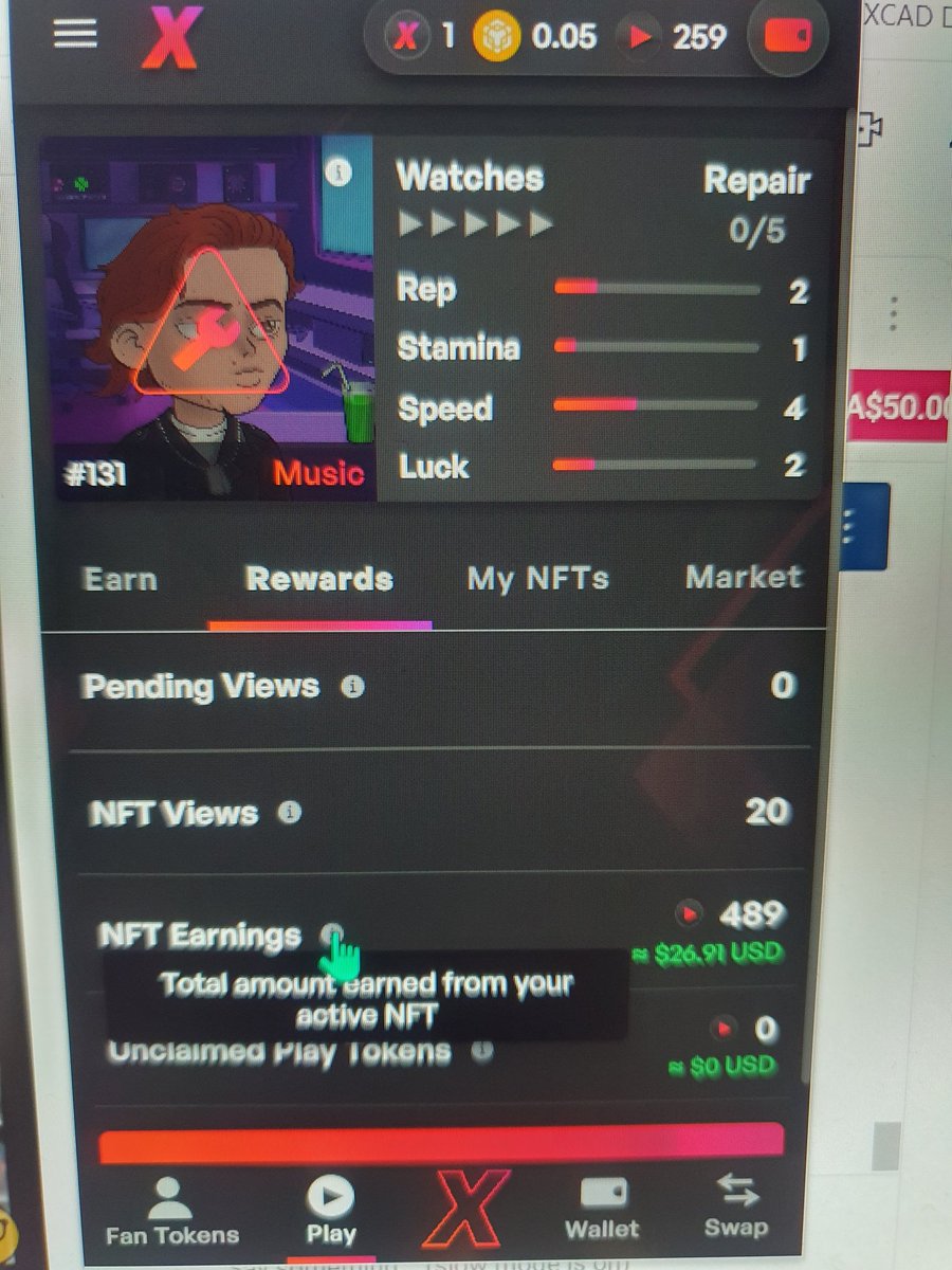TheDauntedOne's tweet image. 34. Here is the image of total NFT earnings after day 4. I have earned 489 $Play tokens in 4 days which as shown, is currently worth $26.91/£21.63/€24.49.
Real time Balance of 259 Play after three days of repairs/use is $14.22.
Just under 2 days of Free Egg multiplier left 😟