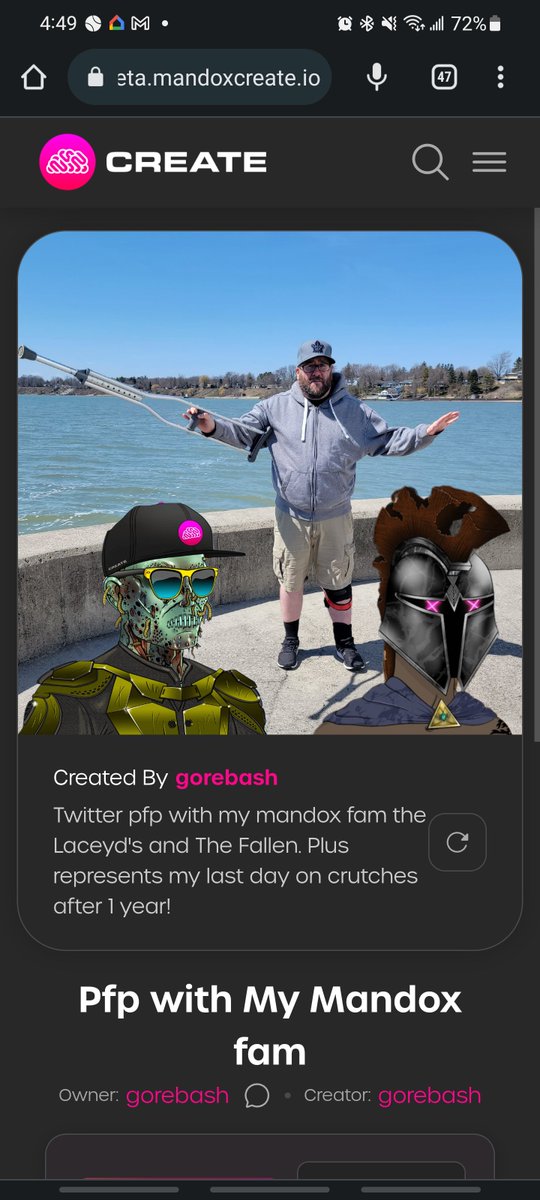 gorebashd's tweet photo. Playing around with #CreateNFTCamera @MandoxCreate to make a new pfp representing my @OfficialMandox peeps and my last day on crutches!!!!
LFG 🔥
So easy. Go try and make account at https://t.co/FksYAOEBKf
#MandoxMilitia #SocialPlatform #NftCamera #easyaspie https://t.co/NDw95je02w