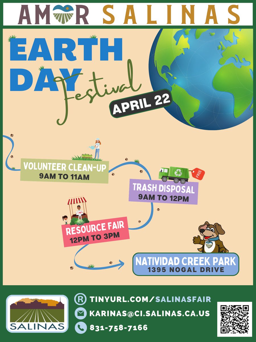 Join us tomorrow to grow, restore and unite Salinas! The Amor Salinas Earth Day Festival will take place at Natividad Creek Park on April 22nd. The volunteer clean-up will happen from 9am to 11am, FREE Trash Disposal from 9am to 12pm, and the resource fair from 12pm to 3pm