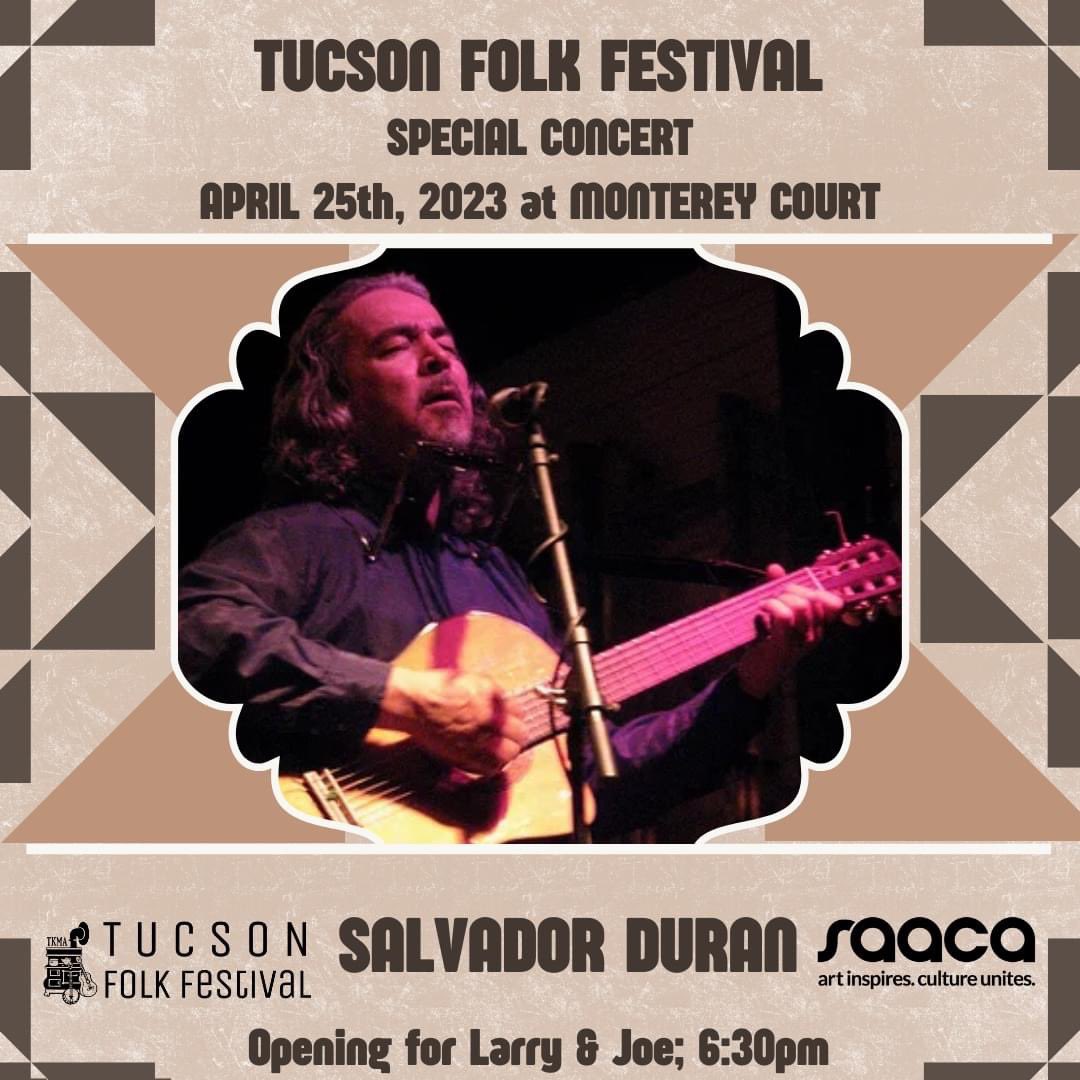 FolkFestTucson's tweet photo. Salvador Duran is joining us this Tuesday at @stage505! This legendary artist will be opening the night for touring act, Larry &amp; Joe, so come around at 6:30pm to catch his set. https://t.co/ibvjOXjNxW