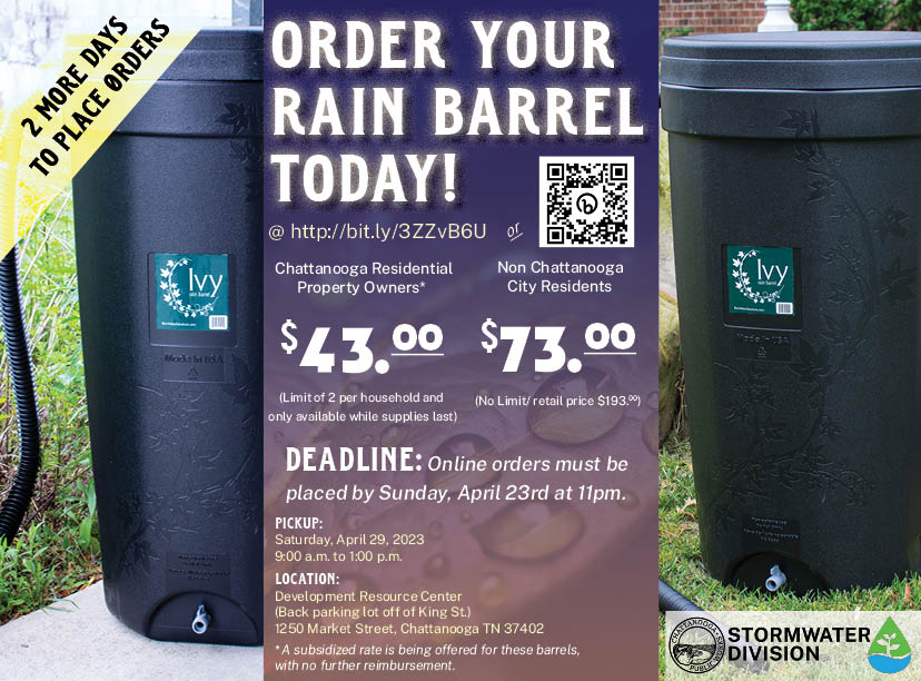 Runoff, erosion, and sewer backups are reduced by rain barrels. Save money on your water bill &amp; create a healthier waterway. Don't miss out on this great deal! Order your rain barrel today at bit.ly/3KS2UkZ. Those outside City limits still get a discount, but not as big.