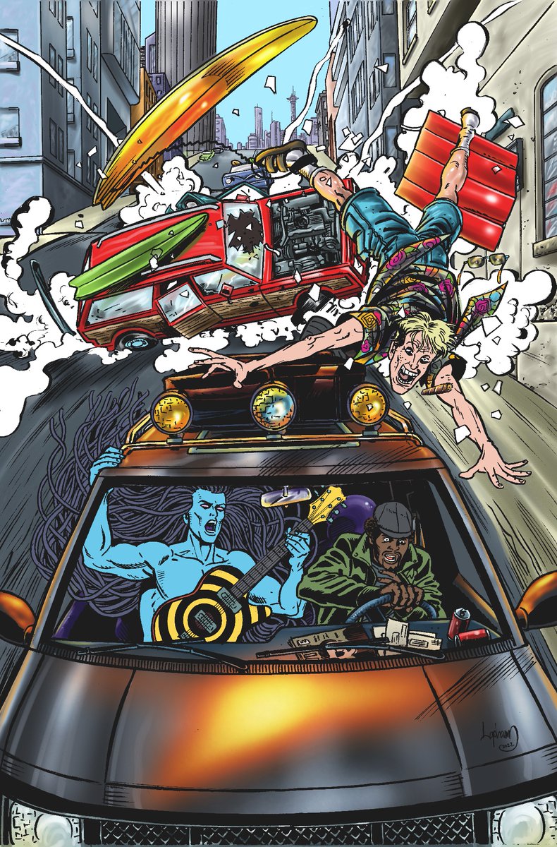 Markus Kleaver Shreds a new Reality…

The Blue Shack earth will never be the same.

For a singularly eternal moment Markus becomes the Khord Lord and collapses the Octave of Worlds.

That sounds not good.

Check it out in issue #2
Art by Baroody, McKenna and Campbell.

Yeah