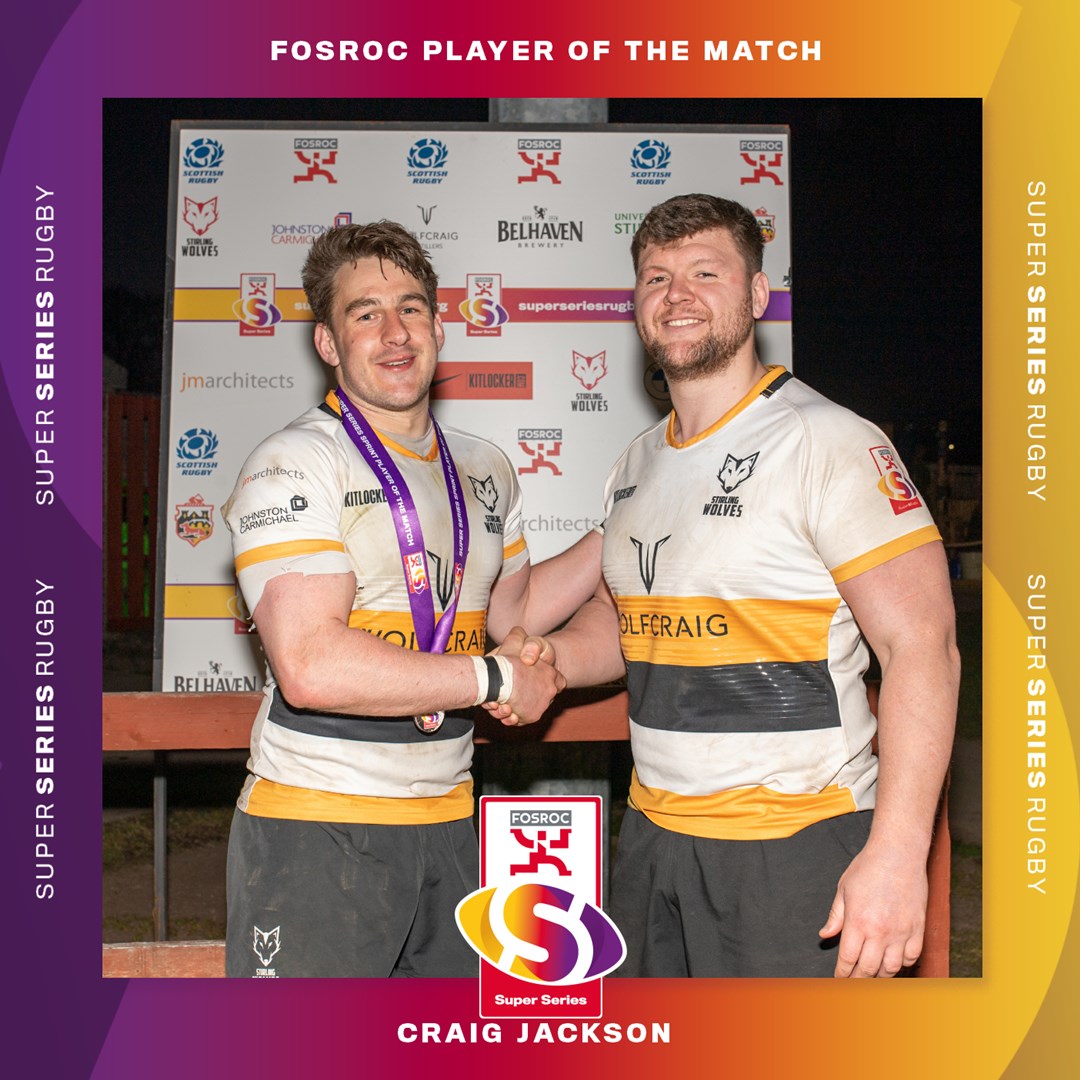 ScotRugbyPrems's tweet photo. The FOSROC Player of the Match from Bridgehaugh goes to @StirlingWolves Craig Jackson!🏅

#FOSROCSuperSeries https://t.co/XJDVZWOILw