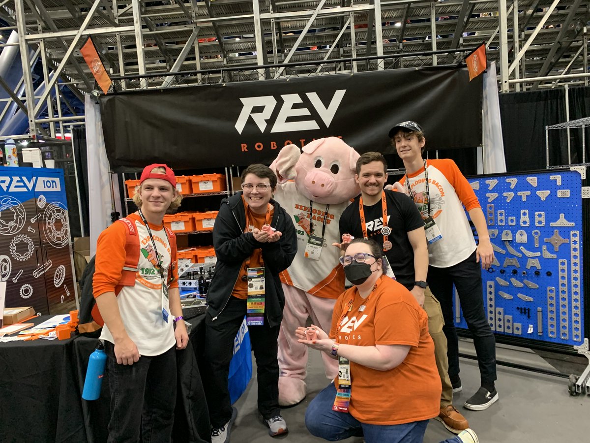 Meet a #TeamREV team participating at #FIRSTChamp, @FRCBacon1902! This team from Orlando, Florida joined the @FIRSTHallofFame in 2019 and are founding members of @firstlikeagirl. Check out the #FIRSTLikeAGirl program at firstlikeagirl.com 🐷