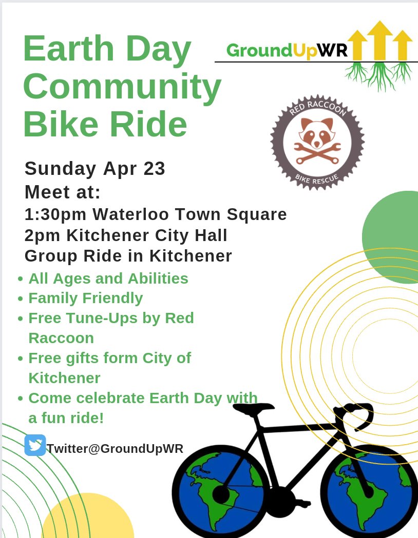This Sunday! Free tune ups starting 1:30 pm by Red Raccoon at Kitchener City Hall <a href="/Cycle_WR/">CycleWR</a>  <a href="/GroundUpWR/">GroundUpWR</a> <a href="/citywaterloo/">City of Waterloo</a> <a href="/CityKitchener/">City of Kitchener</a>