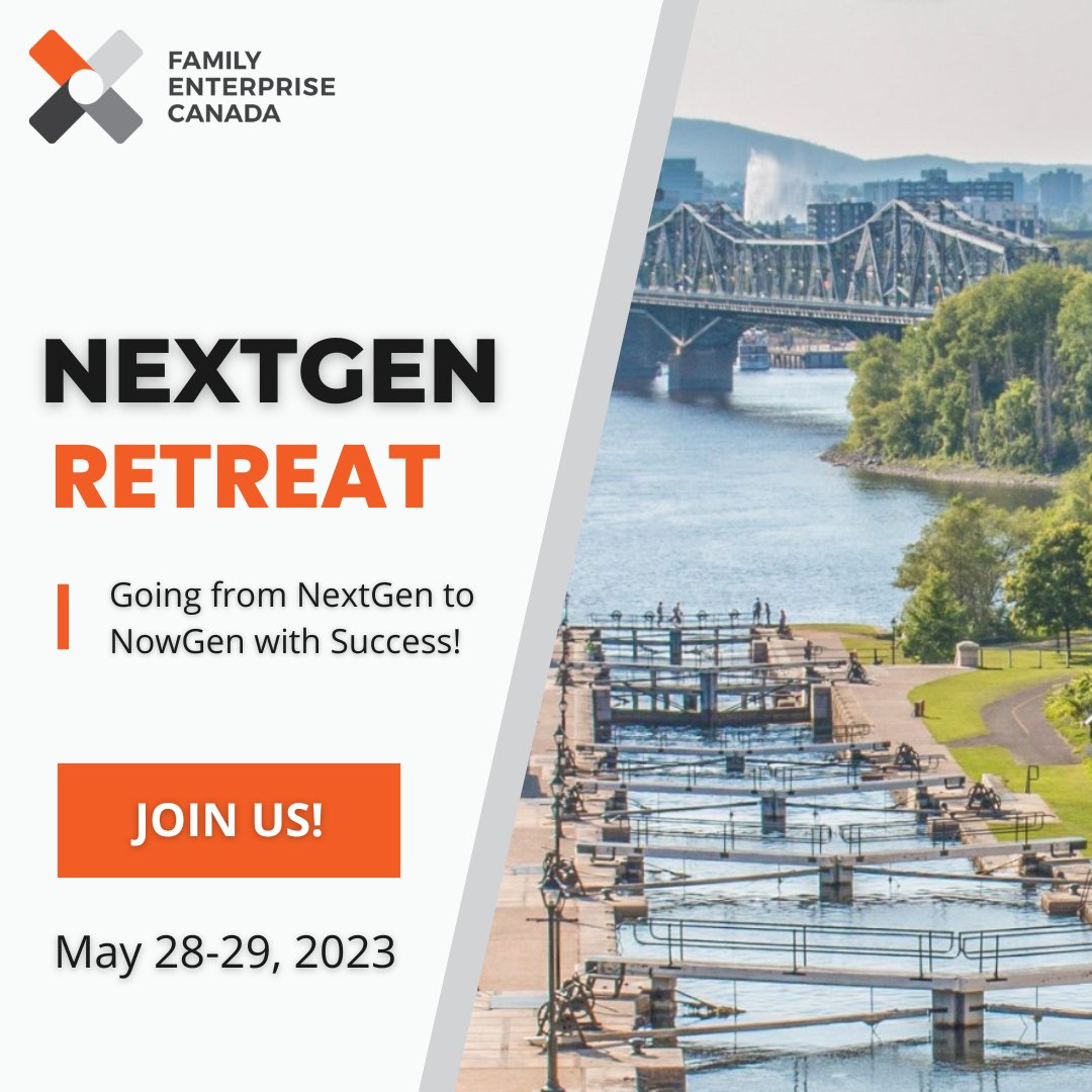 NextGens: Join your peers for this opportunity to come together, connect, learn and have fun before the rest of our community arrives in Ottawa for Symposium 2023!

The theme for this retreat is Going from NextGen to NowGen with Success!

Register Here: events.familyenterprise.ca/family-busines…