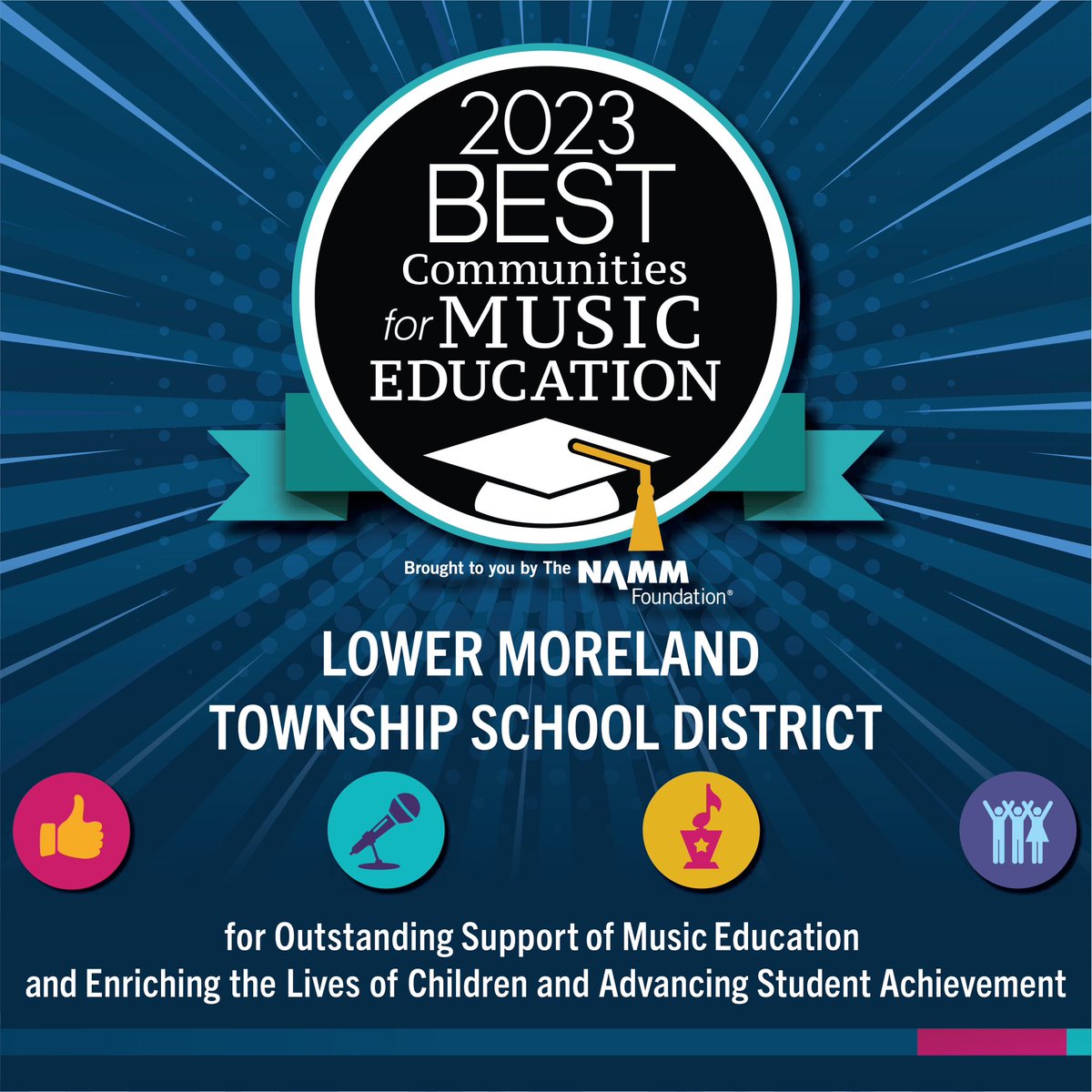 The NAMM Foundation recognizes Lower Moreland (<a href="/LMTSD/">LMTSD</a>) for the outstanding efforts of teachers, administrators, parents, students and community leaders who are making music part of a well-rounded education for every child in the community!

<a href="/LMTSD_LMHS/">LMTSD_LMHS</a> <a href="/LMTSD_MAS/">Murray Avenue School</a> <a href="/LMTSD_PRES/">Pine Road</a>