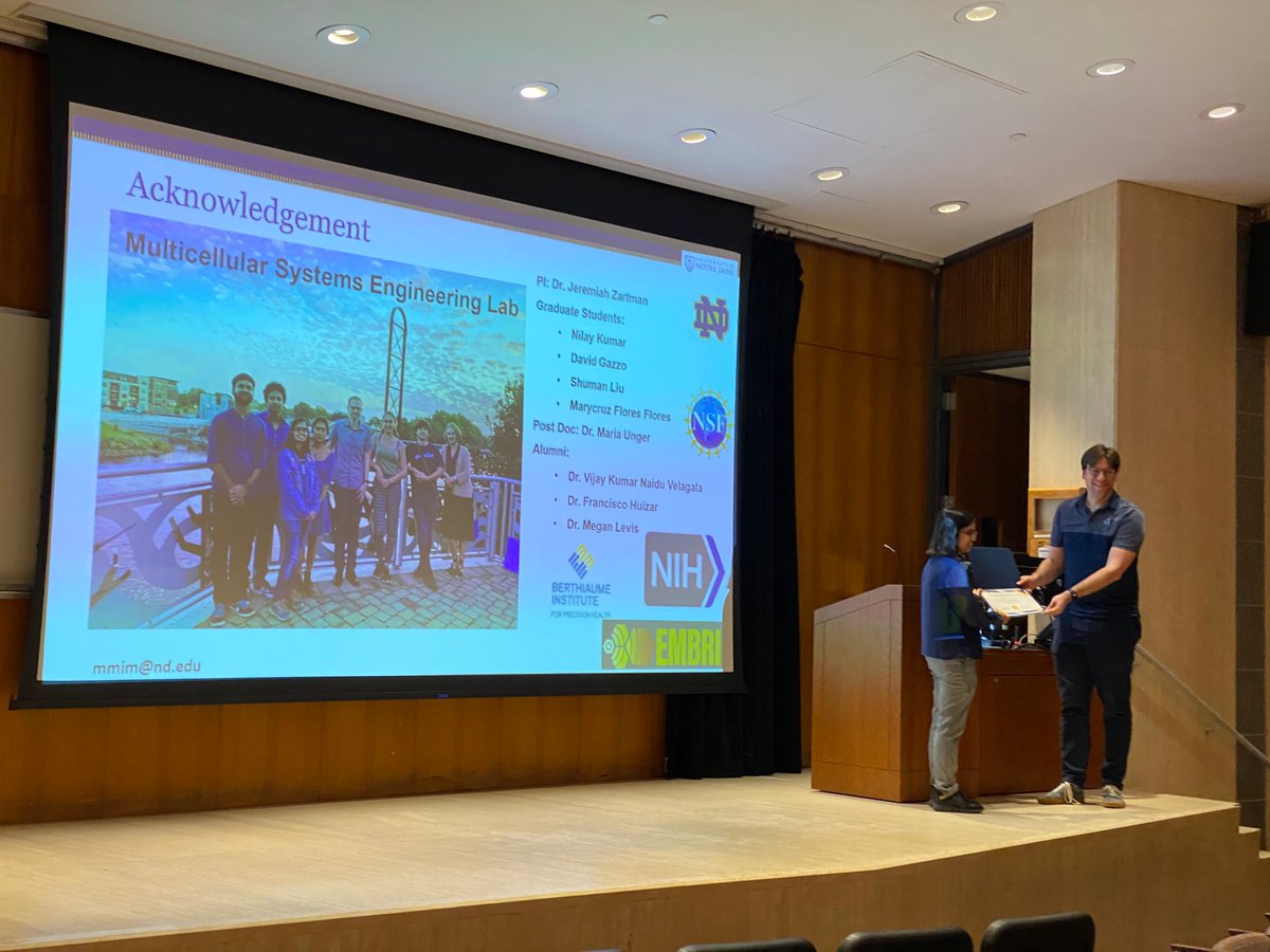 Congratulations to Mayesha for a great talk and Best Poster Award! #EMBRIO #ND Multicellular System Engineering Lab