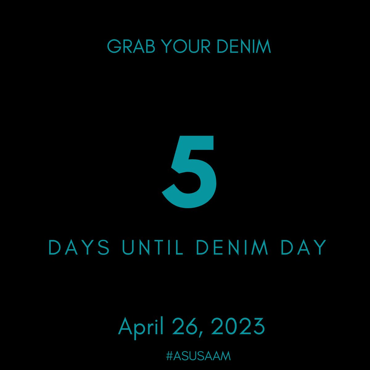Denim Day is happening in 5 days! How can you participate? 
Follow <a href="/ASUSRVP/">ASU SRVP</a> for our countdown, mark your calendars for April 26th and tag at least one friend below to help spread the word! #ASUSAAM
#ASUDenimDay
#ASUDenimDayApril26
wellness.asu.edu/get-involved/w…