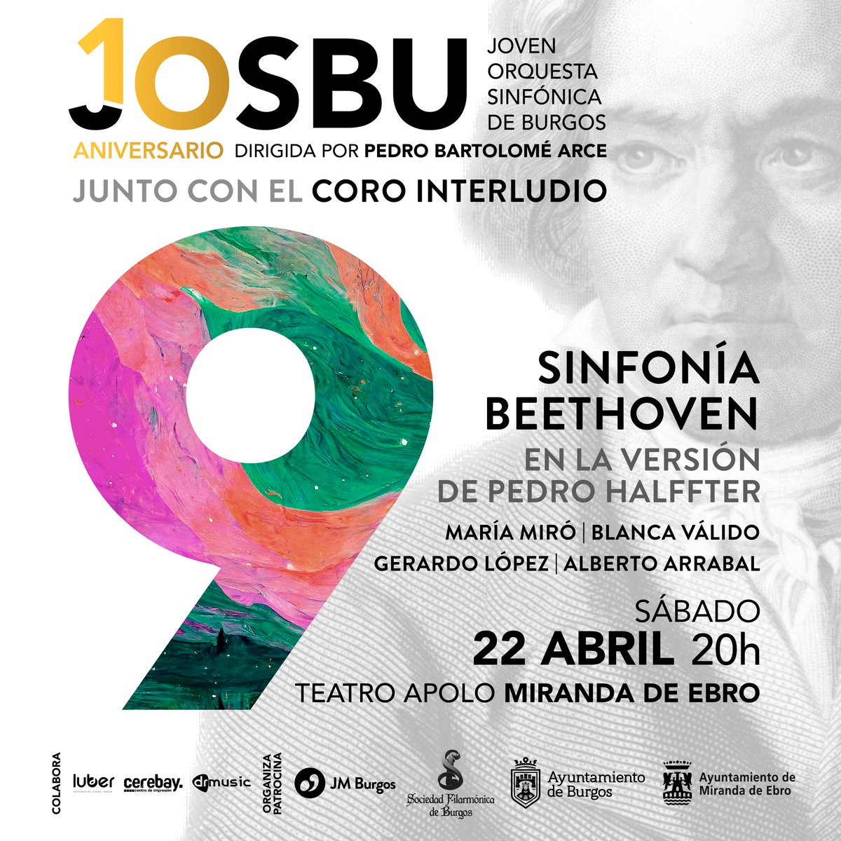¡Vamos abriendo boca en Miranda de Ebro! 

Hoy sábado 22 a las 20:00h interpretaremos la Sinfonía n.º 9 en re menor, op. 125 de Ludwig van Beethoven (versión de Pedro Halffter) en el Teatro Apolo de Miranda de Ebro. 

Entradas disponibles (MIRANDA) en: s.jmburgos.es/entradas232m