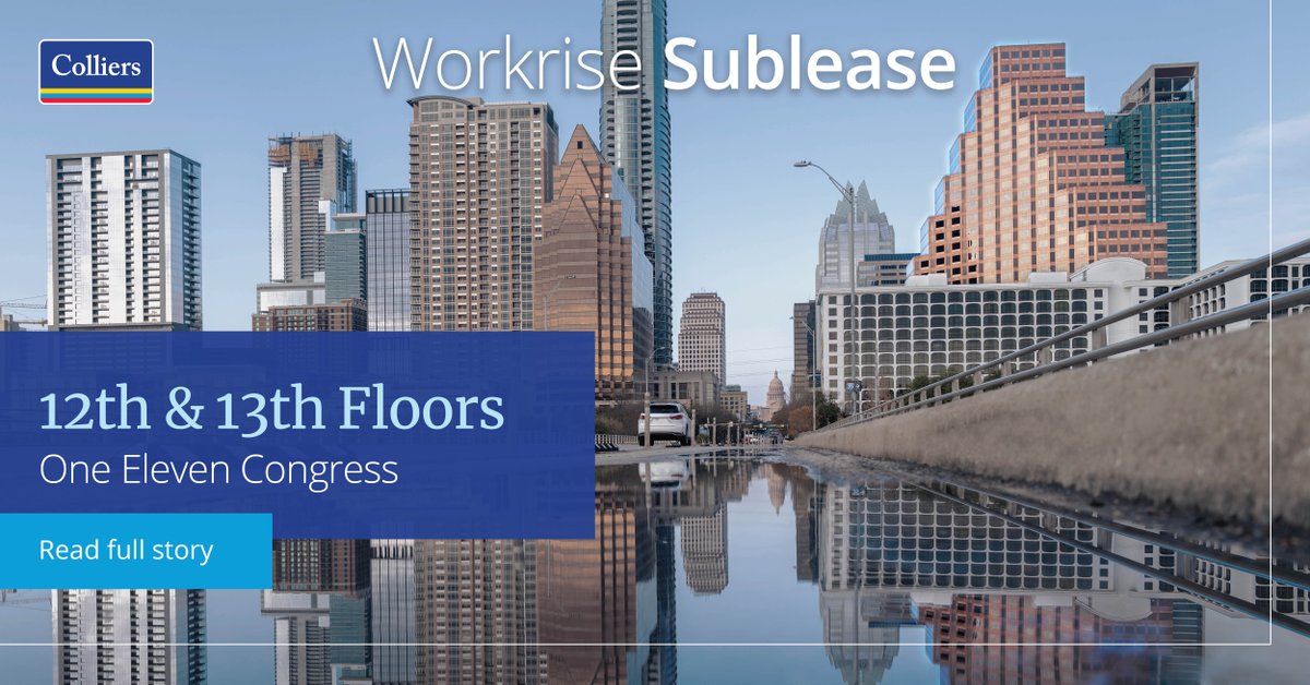 Colliers_ATX's tweet photo. Colliers' client, Workrise Technologies, is subleasing the 12th and 13th floor of the iconic Austin building at One Eleven Congress! #OfficeSublease #DowntownAustin #AustinCRE #AccelerateSuccess
Read full article: https://t.co/Ah79RxO9cb https://t.co/KpNnQ9xmZy