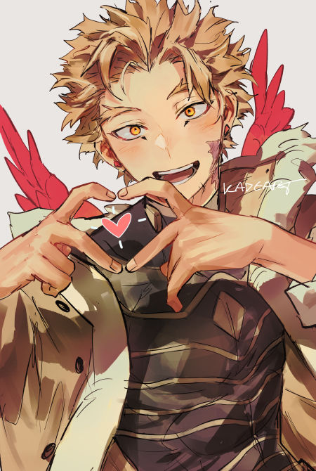 hawks (boku no hero academia) 1boy male focus solo blonde hair heart wings jacket  illustration images