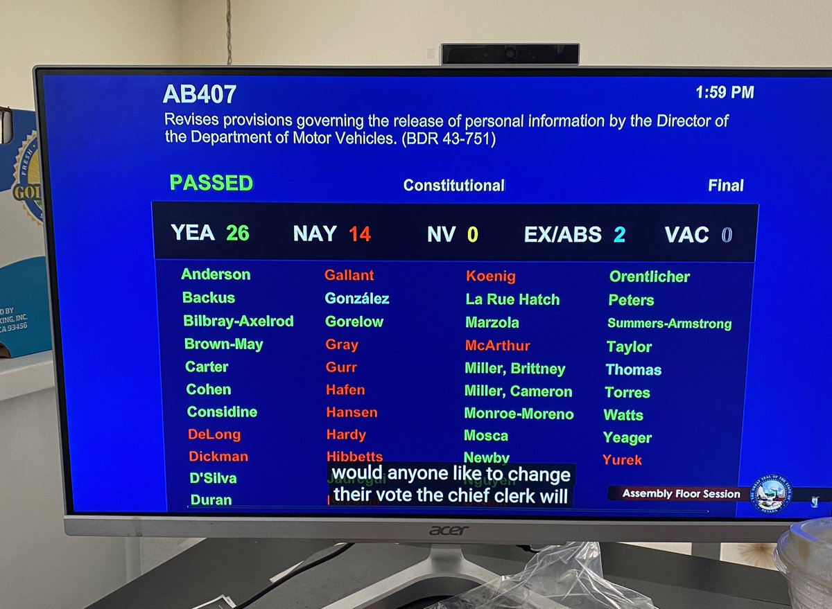 NVImmigrants's tweet photo. PASSED! The #NVLeg Assembly just voted to pass Assemblyman @Carter4nv's bill, #AB407! Thank you Assemblymembers for voting YES and recognizing the need to protect the data privacy of all Nevadans π Next stop β‘οΈ the Senate! https://t.co/ujHZELoyfL