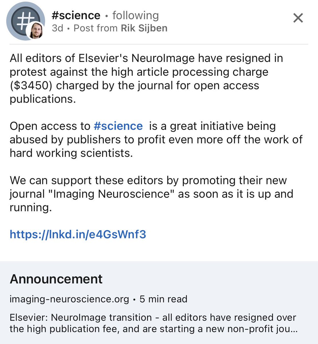 JocelynnPearl's tweet image. Props to these editors for taking a stand against Elsevier for charging $3450 😱 to scientists for open access. 
MORE OF THIS 👏
