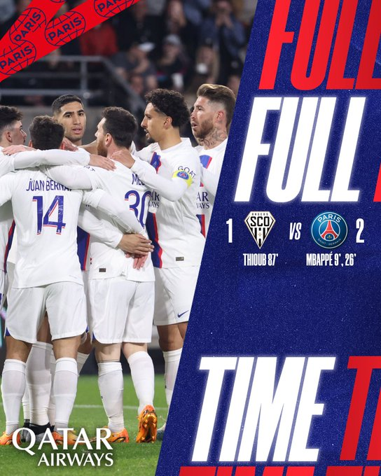 psgfcuk's tweet photo. FULL-TIME: Angers 1-2 Paris Saint-Germain

Leo Messi in #Ligue1 this season:

- 15 goals ⚽️
- 15 assists 🅰️

1️⃣5️⃣ + 1️⃣5️⃣ = 3️⃣0️⃣ 😉 https://t.co/w64RYZn4HO