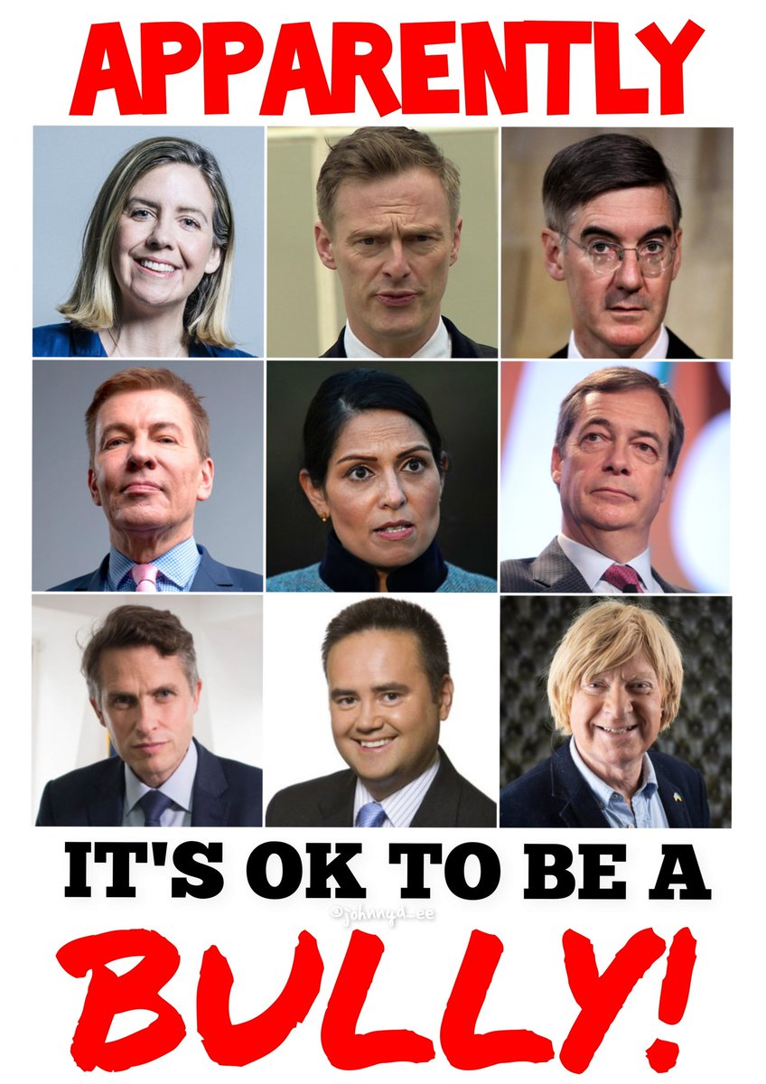 A few more supporters of bullying. 

Absolute wrong'uns, the lot of them. 

#BullyBoyRaab #BulliesOut #DominicRaab #RaabOut #ToryShambles #ToryCorruption #ToriesUnfitToGovern #ToriesOut 
#ToriesMustGo