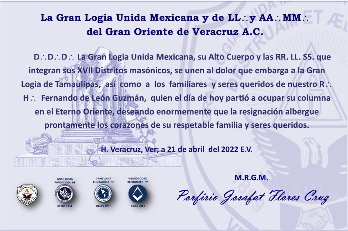 BillHoslerpm's tweet image. glumveracruz: Dolor:. Dolor:. Dolor:. #DescansaEnPaz #freemasonrytoday #freemasonslodge #freemasonry #freemasonryworldwide #freemason #Masonería @BillHoslerpm @uponthesquare  @TheSquareMag @MasonicRadio