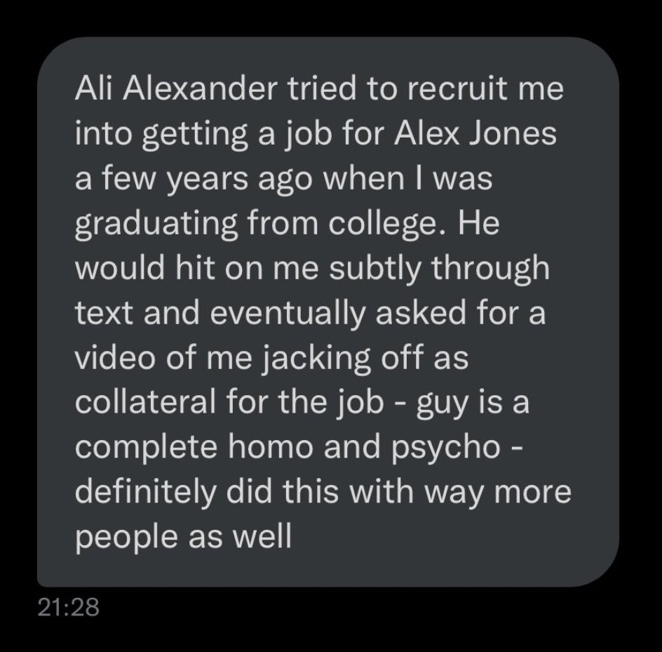 Ali has used Alex Jones’s name for years when soliciting images and videos from underage boys, dangling job opportunities that did not, it turns out, ever exist.