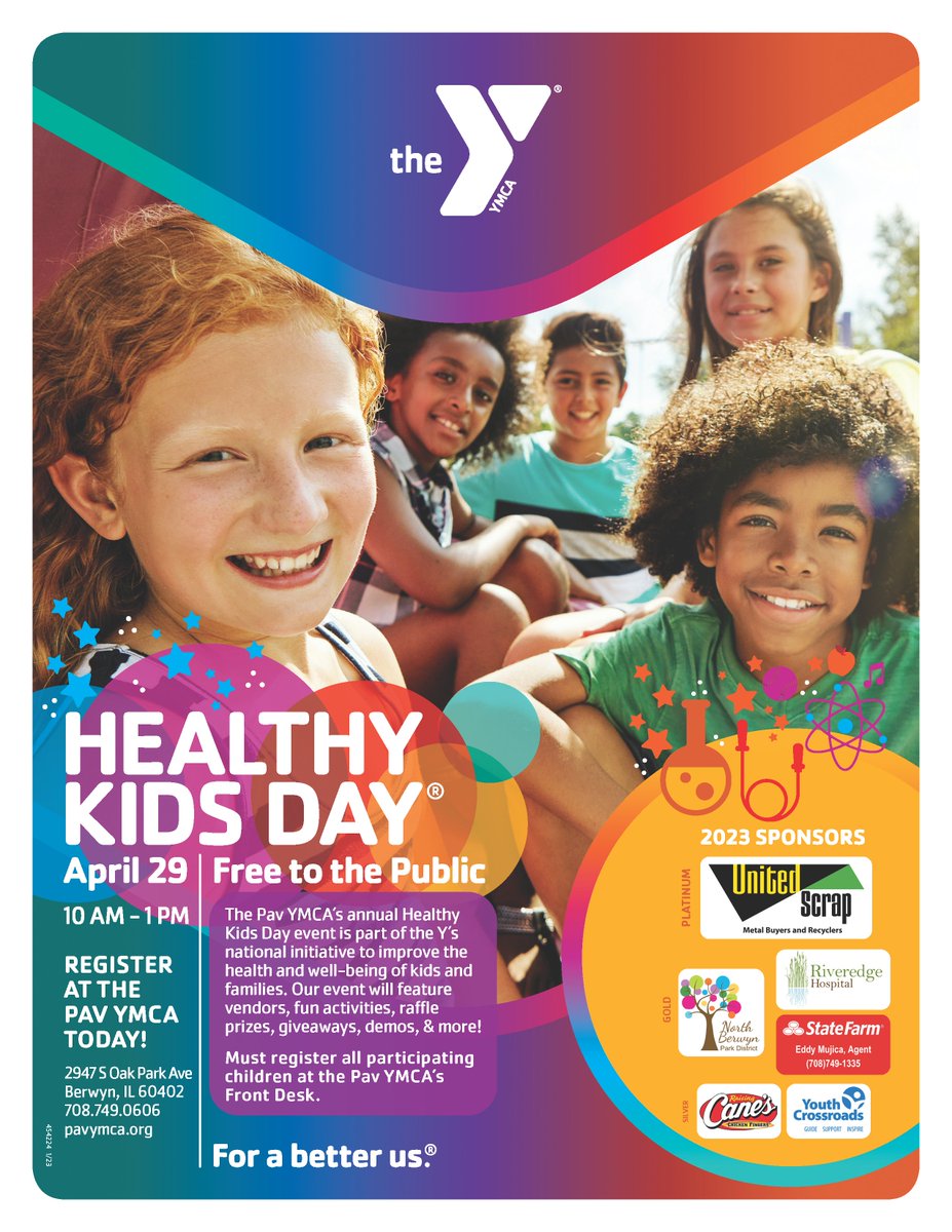 PavYMCA's tweet photo. We're about 1 WEEK AWAY from Healthy Kids Day!!! 🥳🤩🤸 Have you registered yet? Stop in to register your child today! On Sat, 4/29 from 10a-1p we'll have fun activities, vendors, raffle prizes, giveaways, &amp; more! Join us!
#PavYMCA #YMCA #HealthyKidsDay https://t.co/k55rOtn554