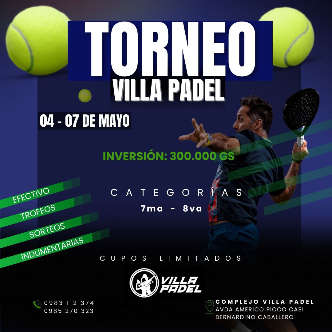 villapadelpy's tweet photo. Te invitamos al Torneo de Villa Padel🎾
Del 04 al 07 de mayo
Categorías 8va y 7ma
🙌🏻🎾 https://t.co/xPlEM7ffUW