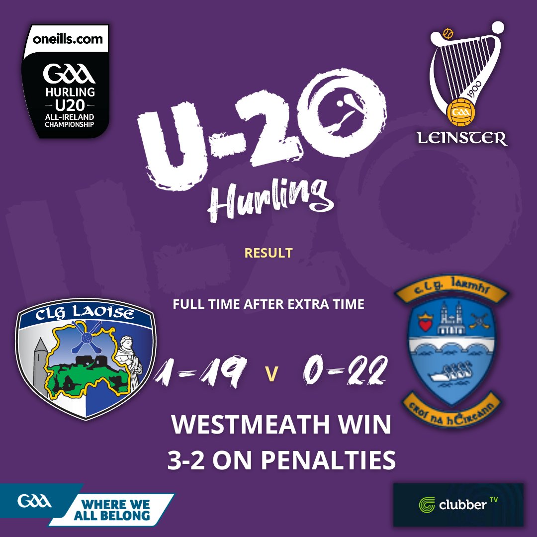 westmeath_gaa's tweet photo. Congratulations to our Under 20 hurlers who have qualified for the Leinster Championship Quarter-Finals after a nail-biting penalty shootout win away to Laois.
Well done to all players and management on a great victory!!!!
#iarmhiabu
#westmeathgaa
#maroonandwhitearmy https://t.co/tjKHbnnE4r