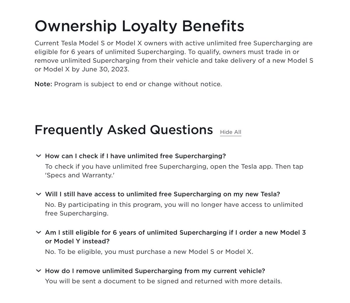 SawyerMerritt's tweet photo. BREAKING: Current Tesla Model S or Model X owners with active unlimited free Supercharging are eligible for 6 years of unlimited Supercharging, but must trade in or remove unlimited Supercharging from their vehicle &amp; take delivery of a NEW Model S or Model X by June 30, 2023. https://t.co/v1tEiYzuKC