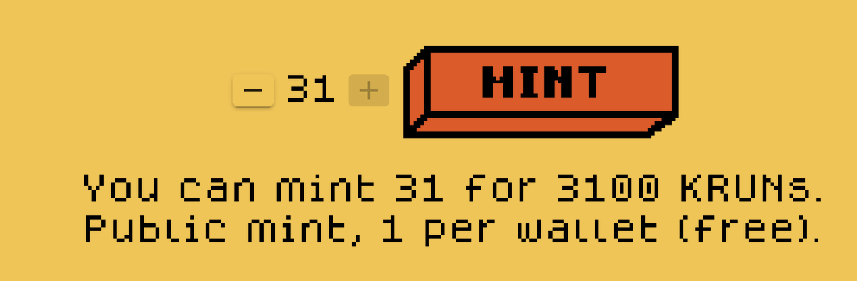 TheDudeAbidez_'s tweet image. As a #CorntownWTF holder and by having my corn planted, I'm earning 9 $KRUN/day. I just exchanged 3,100 $KRUN to claim 31 @FAQyouNFT's for free🌽
#FAQgas