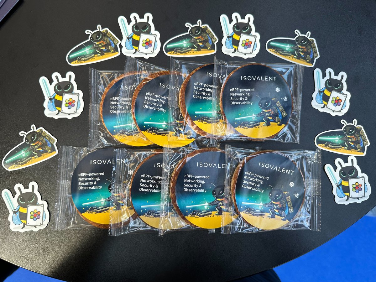 isovalent's tweet photo. Weren't able to get any of our swag at #KubeCon or #ObservabilityCON this week?  To see where we'll be next, visit our events page here 🐝: https://t.co/Uuxxa9aT88 https://t.co/yDo9fkxZaG