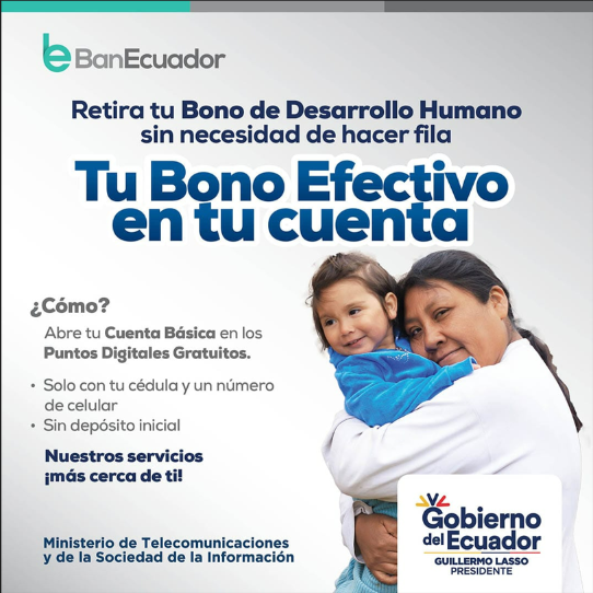 DataPosorja's tweet photo. “📷 Ahora puedes obtener tu Cuenta Básica para recibir el Bono de Desarrollo Humano. Acércate a uno de los Puntos Digitales Gratuitos a nivel nacional junto con tu cédula de identidad y un número de celular.  Conoce el punto más cercano a ti 📷 https://t.co/5PyQkfkQHJ “ https://t.co/Tv6YU0x2Eo