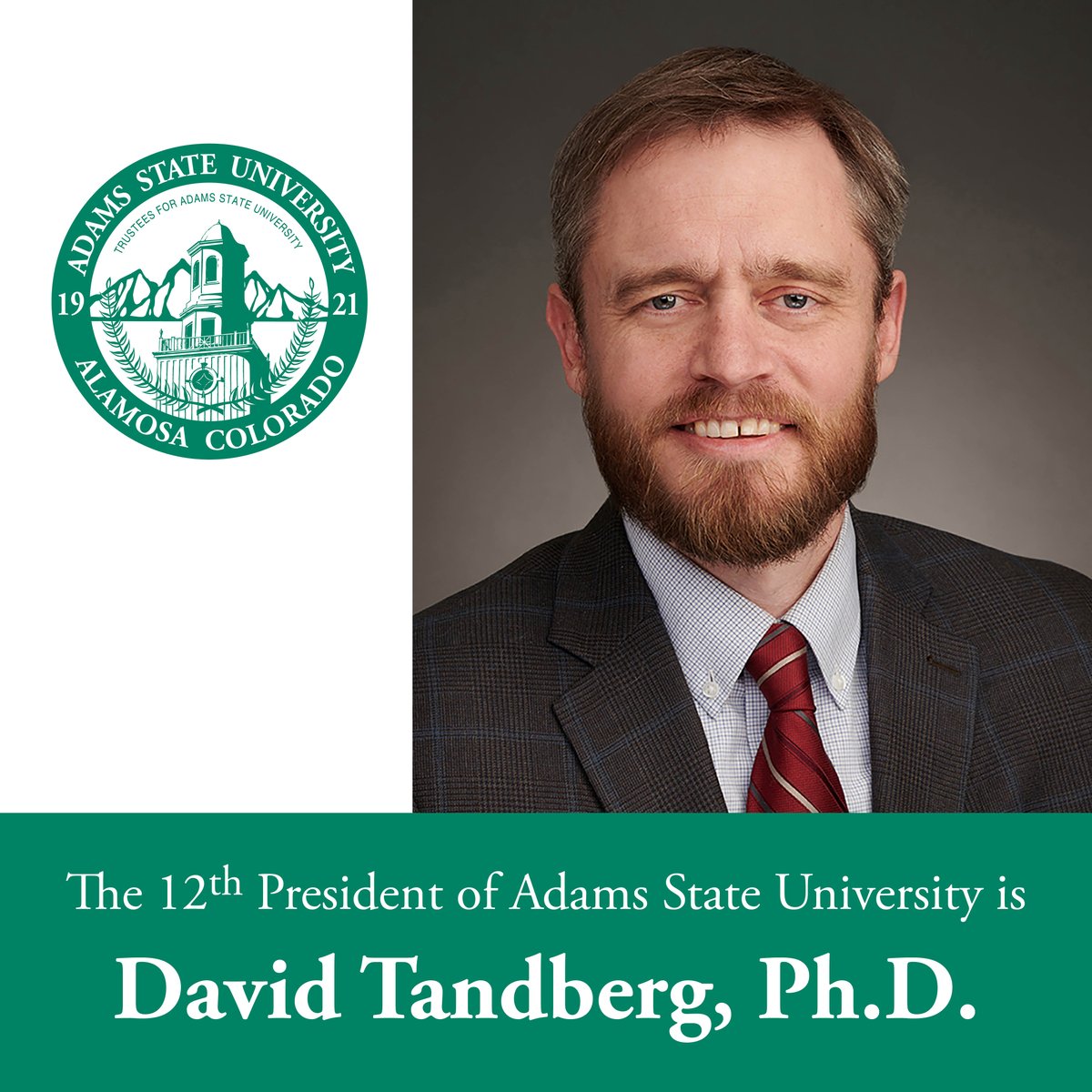 On April 21, David A. Tandberg, Ph.D., was selected by unanimous vote of the Adams State University Board of Trustees as the twelfth president, to take effect after finalizing contract terms, already agreed to in principle with all finalists. adams.edu/news/tandberg-…