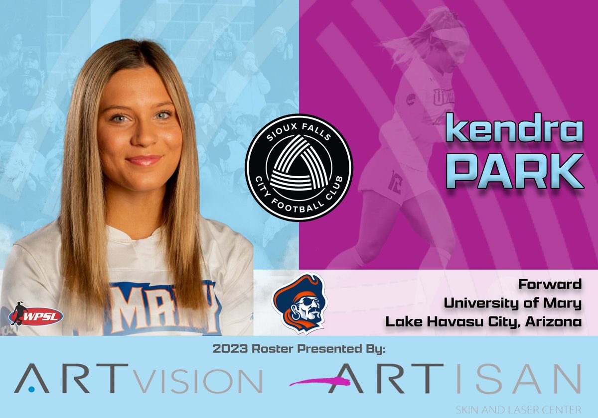 SiouxFallsCity's tweet photo. PARK yourself in the stands of the Bob Young Field this summer and watch all the SFCFC action with our newest player, @KendraPark2003!

Kendra comes to us from @UMaryWSoccer and will be a force in the midfield. 😤 Welcome to the squad!

#WeAreSiouxFallsCity 💜💙 https://t.co/As2plRJJ21