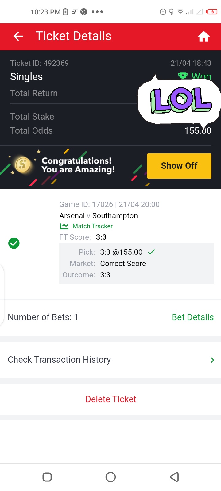 Correct sale score odds