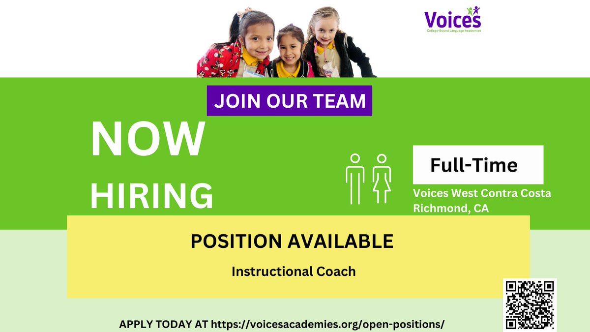 VoicesAcademies's tweet photo. Voices West Contra Costa is looking for a passionate Instructional Coach to join their leadership team! 

Employment Details:
Full-time
Monday - Friday
7:45 a.m. - 4:15 p.m.
Salary: $75,000 - $88,500
Please apply here: https://t.co/naRPcR8Kjt https://t.co/EQOWvwJVqE