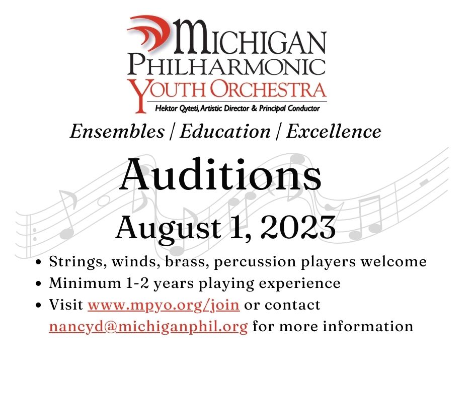 MiPhilYO's tweet photo. We are seeking talented student musicians to join one of our five ensembles for the 2023-24 season! Auditions will be held at PARC in downtown Plymouth. https://t.co/UKMFJOqzd7