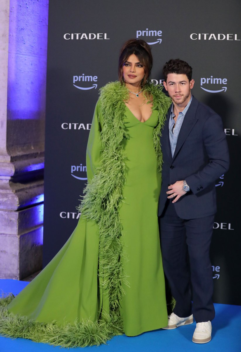 etnow's tweet photo. Priyanka Chopra and Nick Jonas attend the premiere of #Citadel in Rome, Italy. https://t.co/7nZBxD1AUp