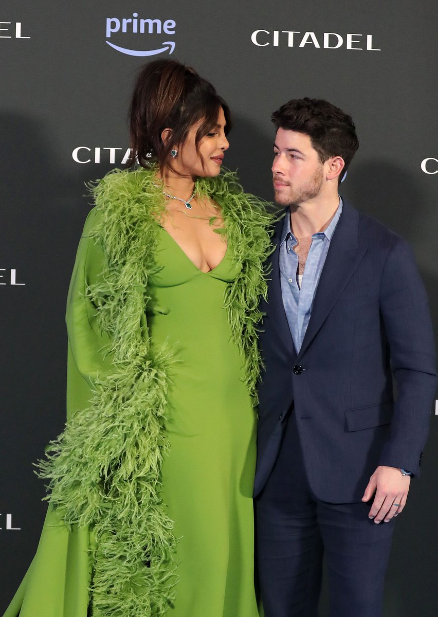 etnow's tweet photo. Priyanka Chopra and Nick Jonas attend the premiere of #Citadel in Rome, Italy. https://t.co/7nZBxD1AUp